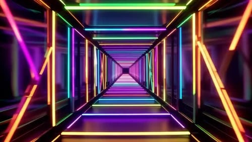 Futuristic Neon Tunnel with Vibrant Glowing Light Trails