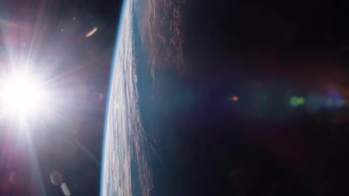 Cinematic Shot of Planet Earth and the Sun From Earth Orbit
