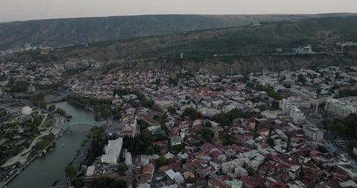 Aerial view of Tbilisi cityscape, Georgia.
