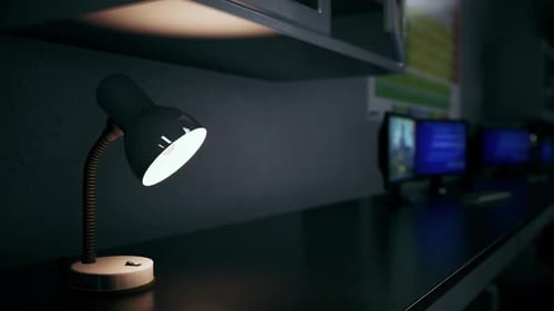 Realistic Desk Lamp Light Flickering in Dark Office
