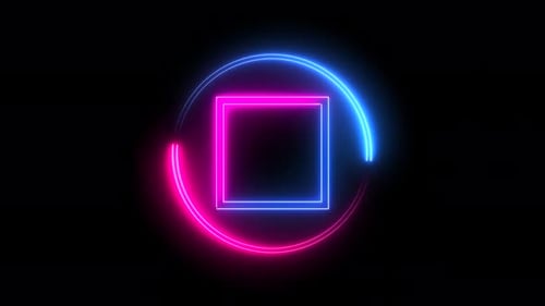 Glowing neon line frame with pink and blue colors circle on black background. Vd 1157 1