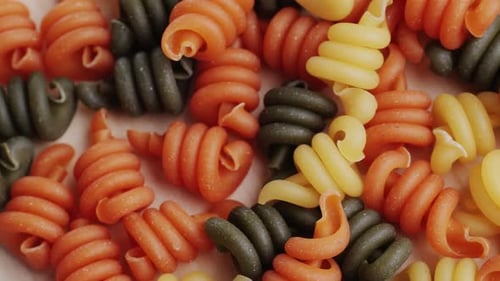 Fusilli Tricolore Colorful Italian Spiral Shaped Pasta Macaroni Isolated on White Background Top