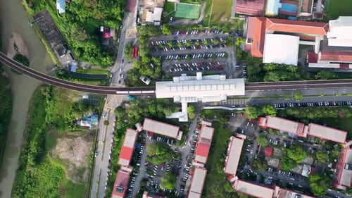 Aerial top down view LRT leave the station
