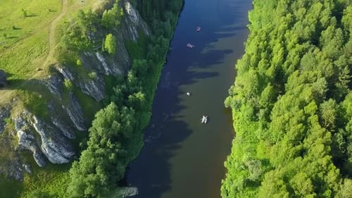 Serene River Landscape Surrounded By Lush Greenery in a Peaceful and Idyllic Setting Stock Clip