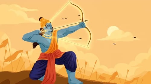 Animated Lord Rama Archer Aiming Arrow Illustration