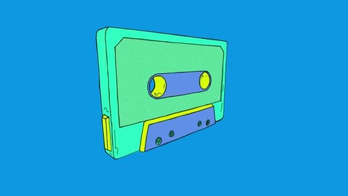 Illustrated Green & Purple Cassette Tape On Alpha