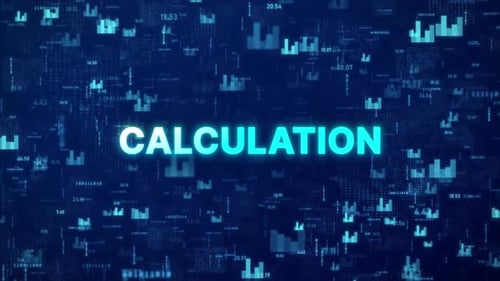 CALCULATION Concept over animated financial background with chart, numbers and matrix codes