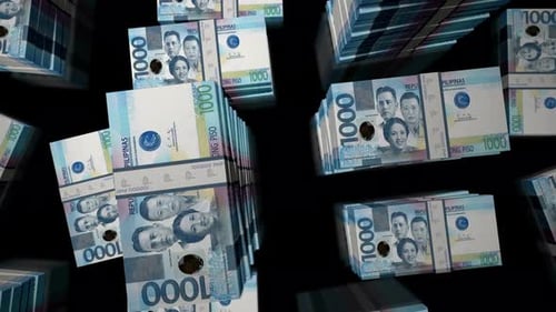 Flight over the Philippines Peso money banknote packs loop