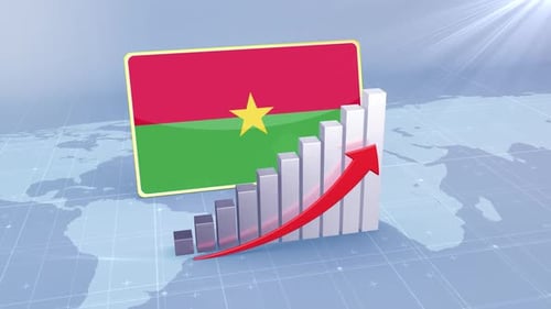 Burkina Faso Flag With Increasing Bar Chart Graph And Arrow Red