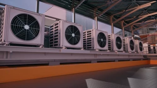 HVAC Outdoor AC Units Row Manufacturing Facility Cooling System
