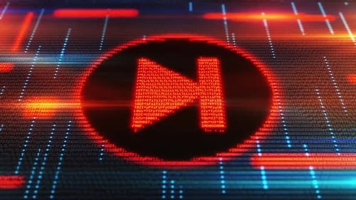 Next Track Button Showing on Digital Display with Scrolling Computer Code