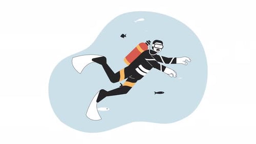 Scuba Diving Bw Cartoon Animation