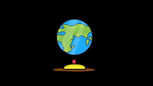 Cartoon Globe Rotate Animation In Classroom On Alpha Channel 4K