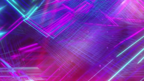 Abstract Neon Geometric Grid Moving Light Rays Background