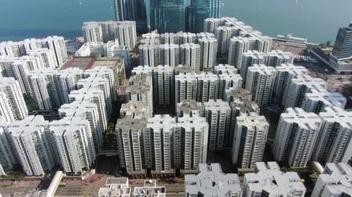 Drone Aerial View of Whampoa Residential Buildings in Hong Kong