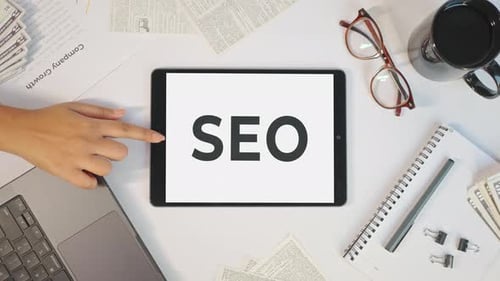 Tablet Displaying SEO on Modern Desk