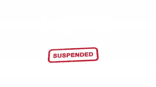 Red Rubber Stamp Reveals SUSPENDED Text with Grunge Effect