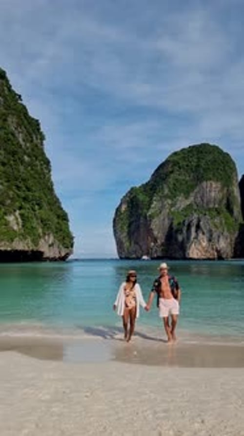 Longtail Boats at Pileh Lagoon Koh Phi Phi Maya Bay Thailand the Turquoise Colored Ocean