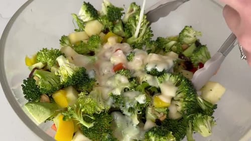 Broccoli Salad Mixed With Chopped Vegetables, Fruits, And Nuts; Healthy Diet And Nutrition; Vitamin