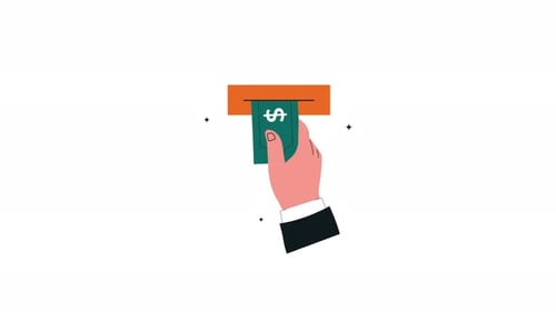 4k Hand Withdrawing Money from ATM Slot. Cash Withdrawal Concept Animation Video