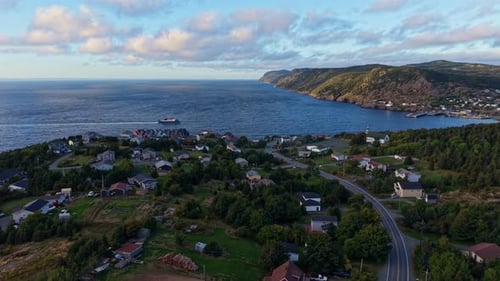 Aerial view of Portugal Cove coastline, Newfoundland