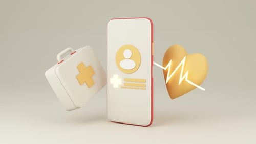 3D Animated Health App Concept with Medical Icons