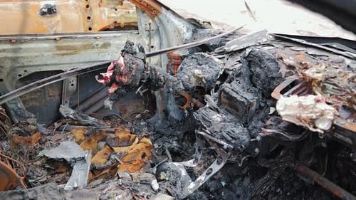Burnt Out Car Interior After Devastating Fire in Latvia - Vehicle Destruction