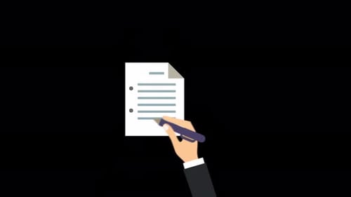 Man Writing On Paper Contract Document Alpha Channel 4K