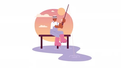 Fishing in Sunset Animation