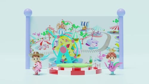 Whimsical Cartoon Amusement Park Scene