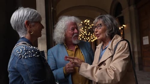 Three Seniors Chatting in an Urban Setting