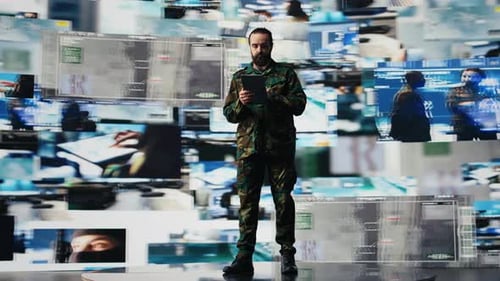 Soldier Operates in a Virtual War Zone Using Digital Technology