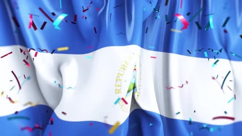 Nicaragua Flag Waving with Falling Confetti for Celebrations