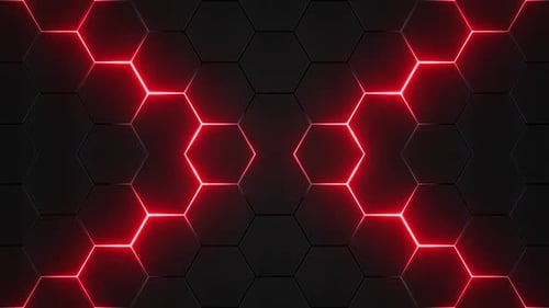 Seamless Red Neon Hexagon Grid Technology Background Loop