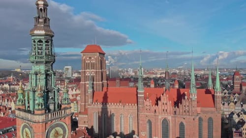 A Captivating Aerial View of Gdansk, Poland's Clock Tower