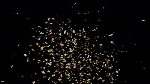 Abstract sparkling golden particles, confetti. Particles shoot out from the sides of the screen. New