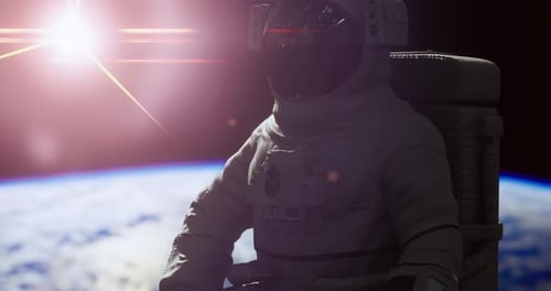Realistic Astronaut Floating in Space Orbiting Earth