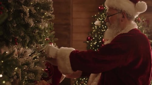 Santa Decorating Christmas Tree at Home