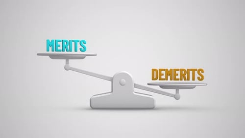 Animated 3D Balance Scale Weighing Merits and Demerits
