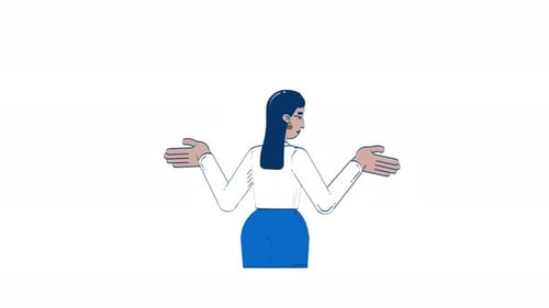 Middle eastern businesswoman gesturing uncertainty from behind 2D character doodle animation