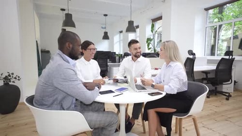 Multiethnic Business People During Meeting in Modern Office