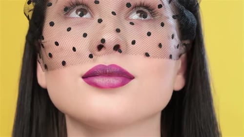 Woman Wearing Fashionable Veil Close Up