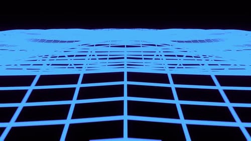 Red de estructura alámbrica Synthwave sobre fondo negro, fondo futurista, ilustración en 3D, renderizado en bucle continuo