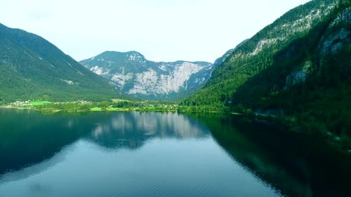 Aerial View of Austrian Lake with Beautuful Mountain Landscape
