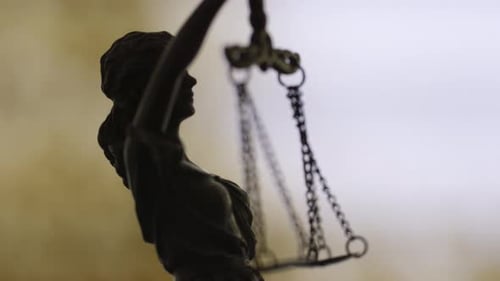 Legal Concept, Lady Justice Statue Silhouette. on Red