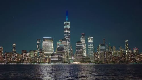 Manhattan's Beautiful Skyline at Night New York United States Panorama View of New York City Skyline