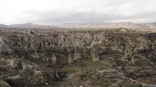 Cappadocia Landscape Showing Rock Formations and Cloudy Sky