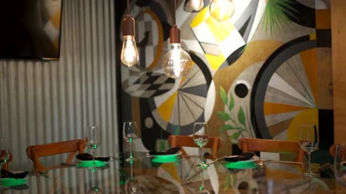 Vintage restaurant glass wood bulbs empty decoration crane shoot