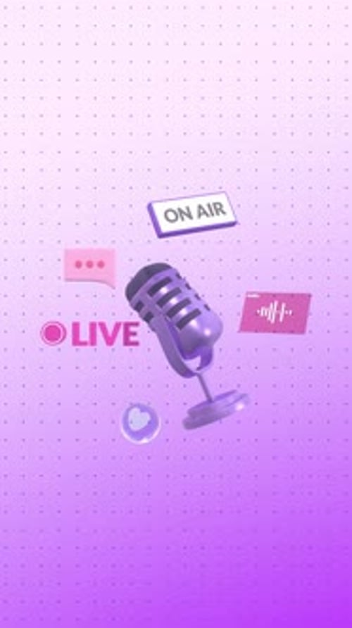 Live Stream Broadcast Microphone with Social Media Icons Animation