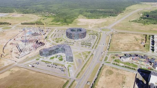Business Center Buildings and Construction Site at Suburb